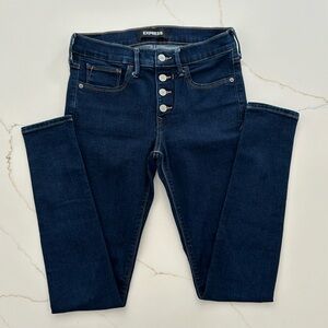Express dark wash skinny jeans